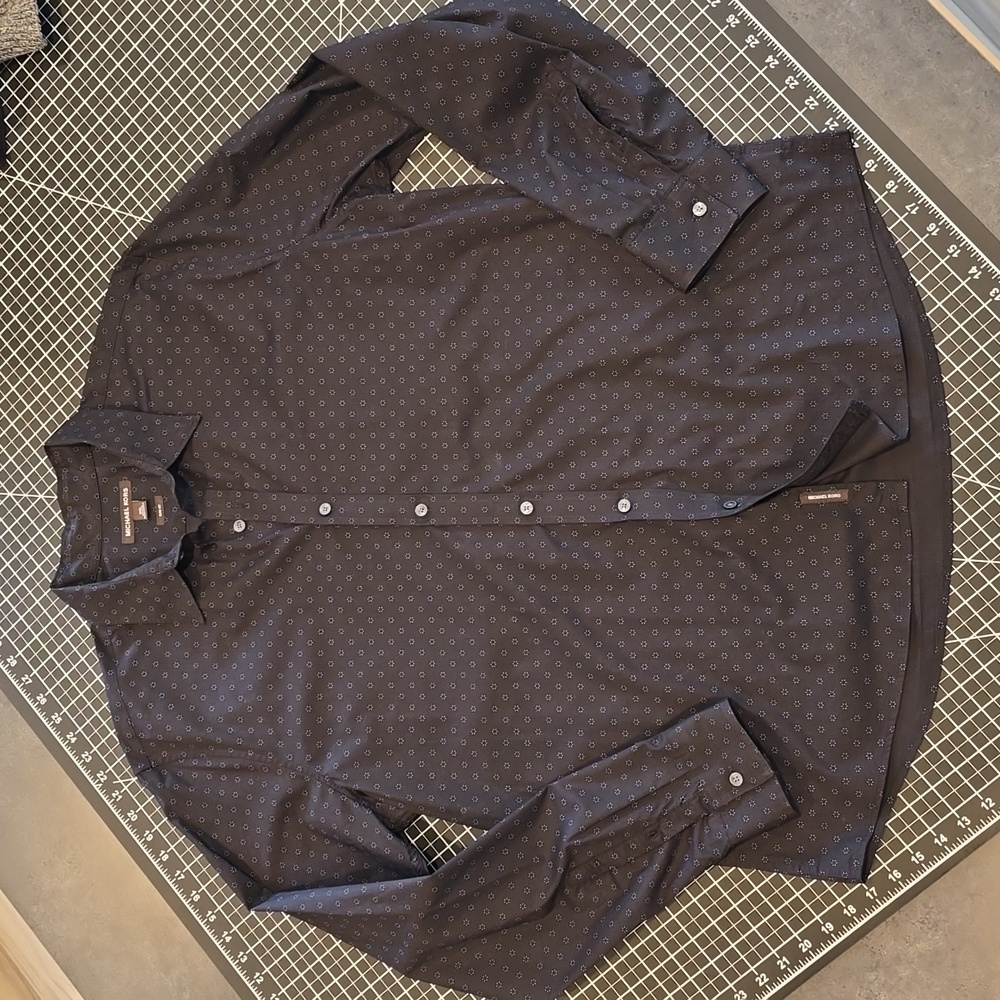 Michael Kors Men's Slim Fit Stretch Black Patterned Button Down Dress Shirt NWOT